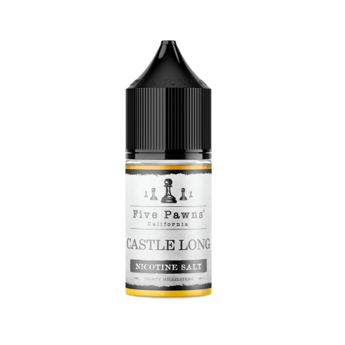 Five Pawns Castle Long Salt Likit 30ml, siyah kapaklı, beyaz etiketli.