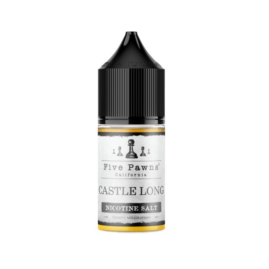 Five Pawns Castle Long Salt Likit 30ml, siyah kapaklı, beyaz etiketli.