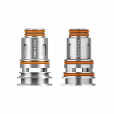 GeekVape P Coil yedek atomizer başlığı, gümüş metalik ve turuncu o-ringli.
