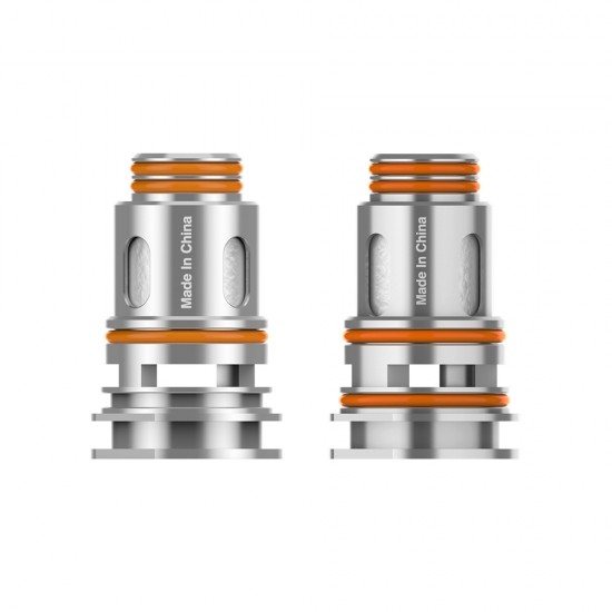 GeekVape P Coil yedek atomizer başlığı, gümüş metalik ve turuncu o-ringli.