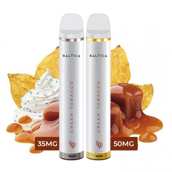 Saltica Cream Tobacco tek kullanımlık vape pen 35mg ve 50mg nikotin seçenekleri.