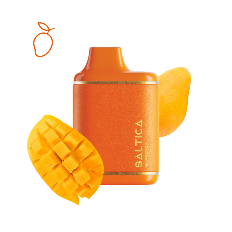 Saltica Mango Ice 7000 tek kullanımlık vape bar, turuncu mango aromalı.