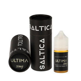 Saltica Ultima 35mg Salt Likit şişesi ve siyah ambalaj kutusu.