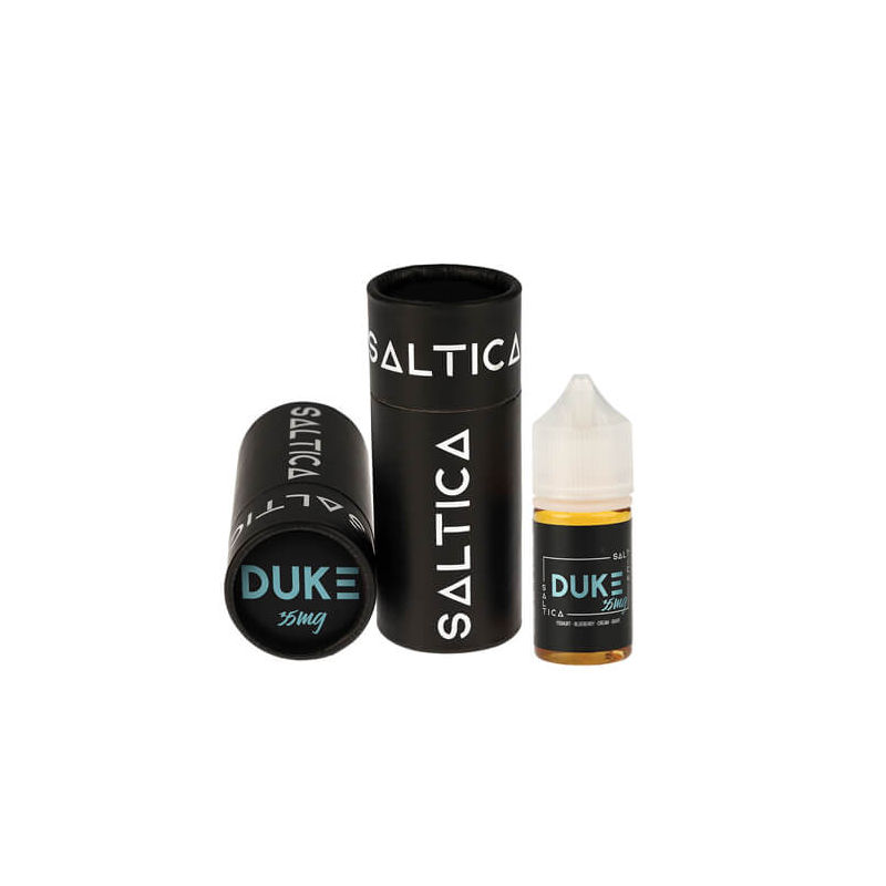 Saltica Duke 35mg salt likit, siyah ambalajlı ve şişeli.