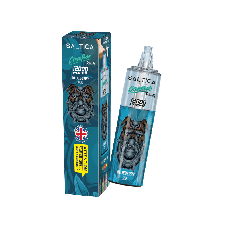 Saltica Cyberpunk 12000 Blueberry Ice tek kullanımlık vape bar ambalajı.
